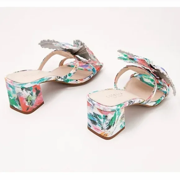Cecelia New York Leather Hibiscus Block Heeled Sandals